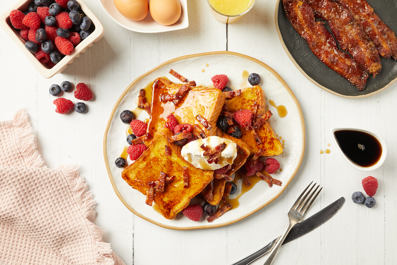 Candied Bacon Topped French Toast Calgary Coop