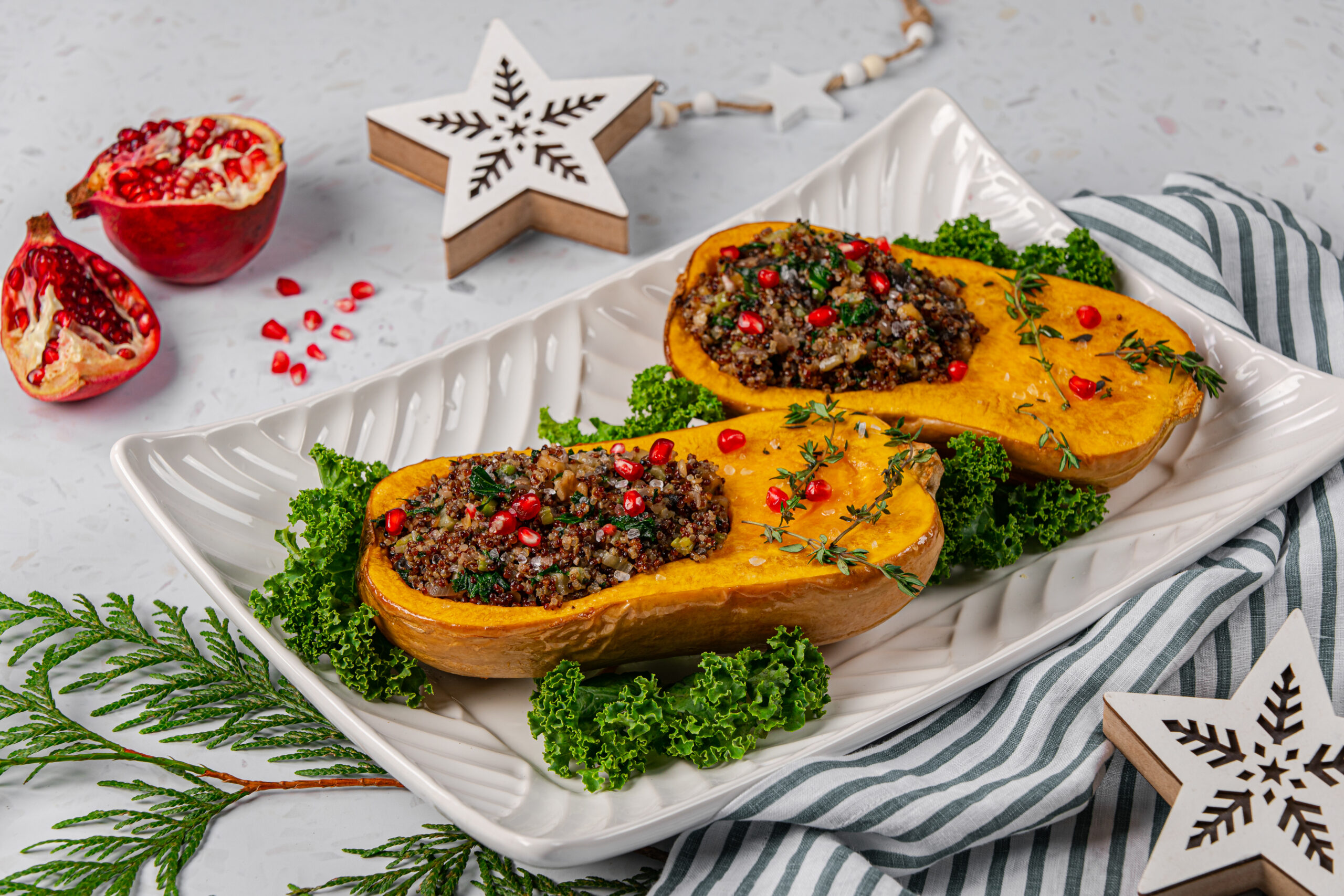 Quinoa Stuffed Squash with Walnuts and Pomegranate - Calgary Co-op